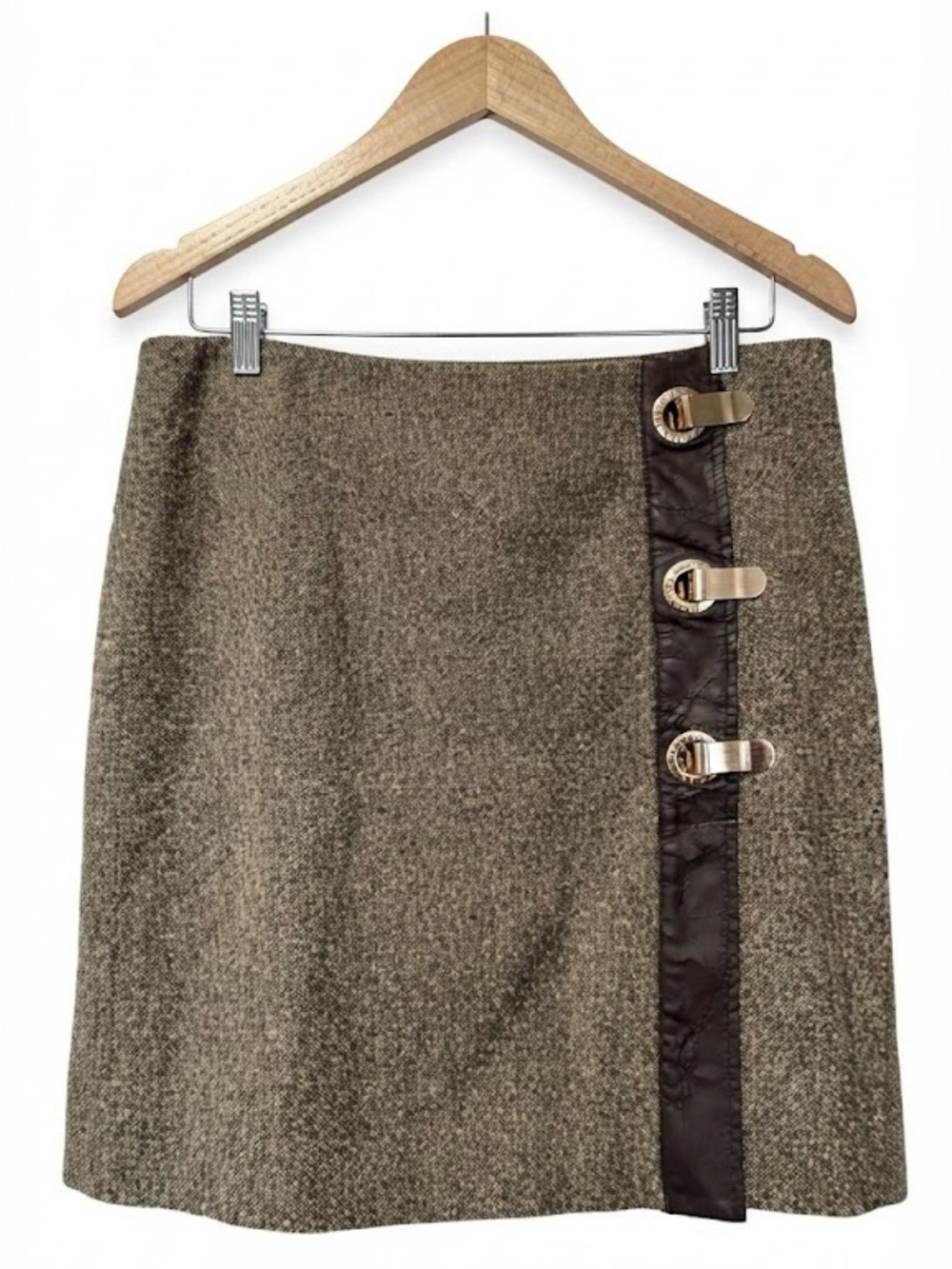 _Michael Kors Tweed Mini Skirt in Black & brown and gold buckles